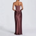 thumbnail image 4 of Women's Solid Color Ruched Waist Sexy Strapless Satin Bodycon Maxi Dress, Formal Evening Gown with Tie Back for Party Wedding Cocktail Prom, 4 of 5