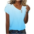thumbnail image 2 of Womens Short Sleeve Slant Neck Trendy Loose Top with Artistic Color Gradient Drip Print, 2 of 6