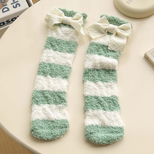 Womens Fuzzy Socks Cozy Winter Warm Soft Cute Bowknot Fuzzy Home Slipper Socks