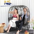 thumbnail image 4 of NICESOUL Double Wicker Rocking Egg Chair Indoor Outdoor Oversized Egg Basket Lounge Chair 2 Persons with Legs, Patio Egg Chair with Thick Cushions 500lbs Egg Shaped Loveseat with Cover(Gray), 4 of 9