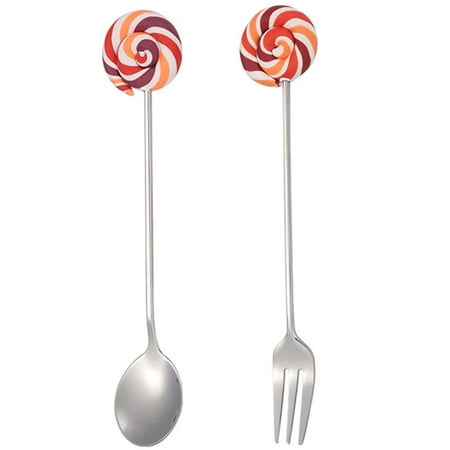 

Dessert Spoon Stainless Steel Decorative Serving Spoon Stirring Spoon with Fork