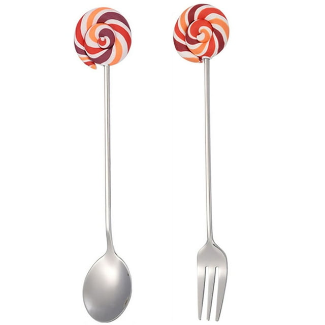 Coofit Dessert Spoon Stainless Steel Decorative Serving Spoon Stirring Spoon with Fork