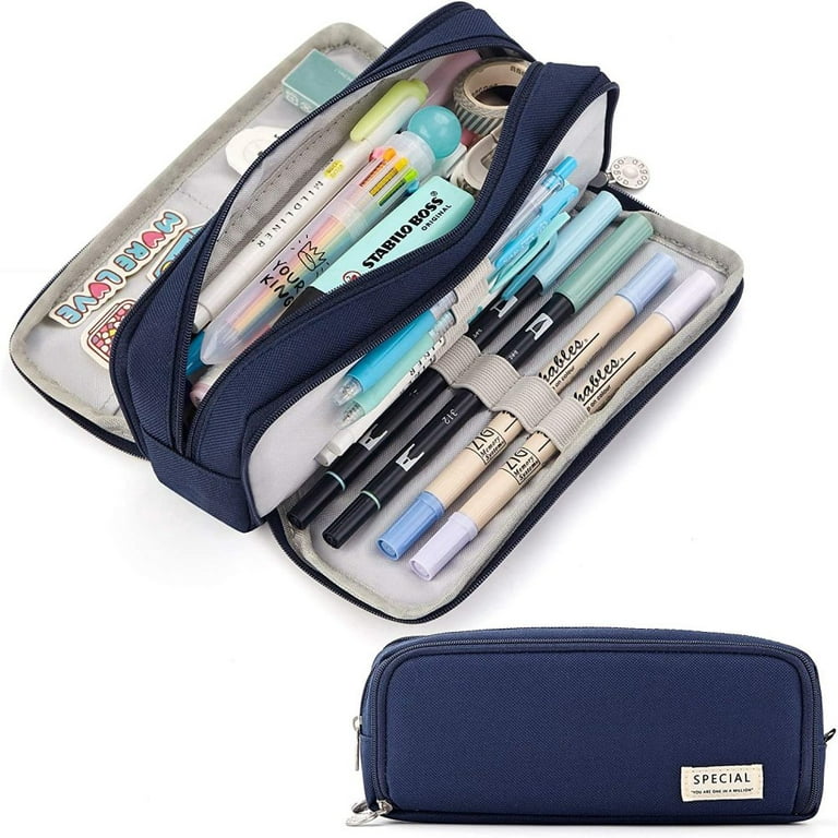 Pencil Case, Large Pencil Pouch with 2 Zipper Compartments