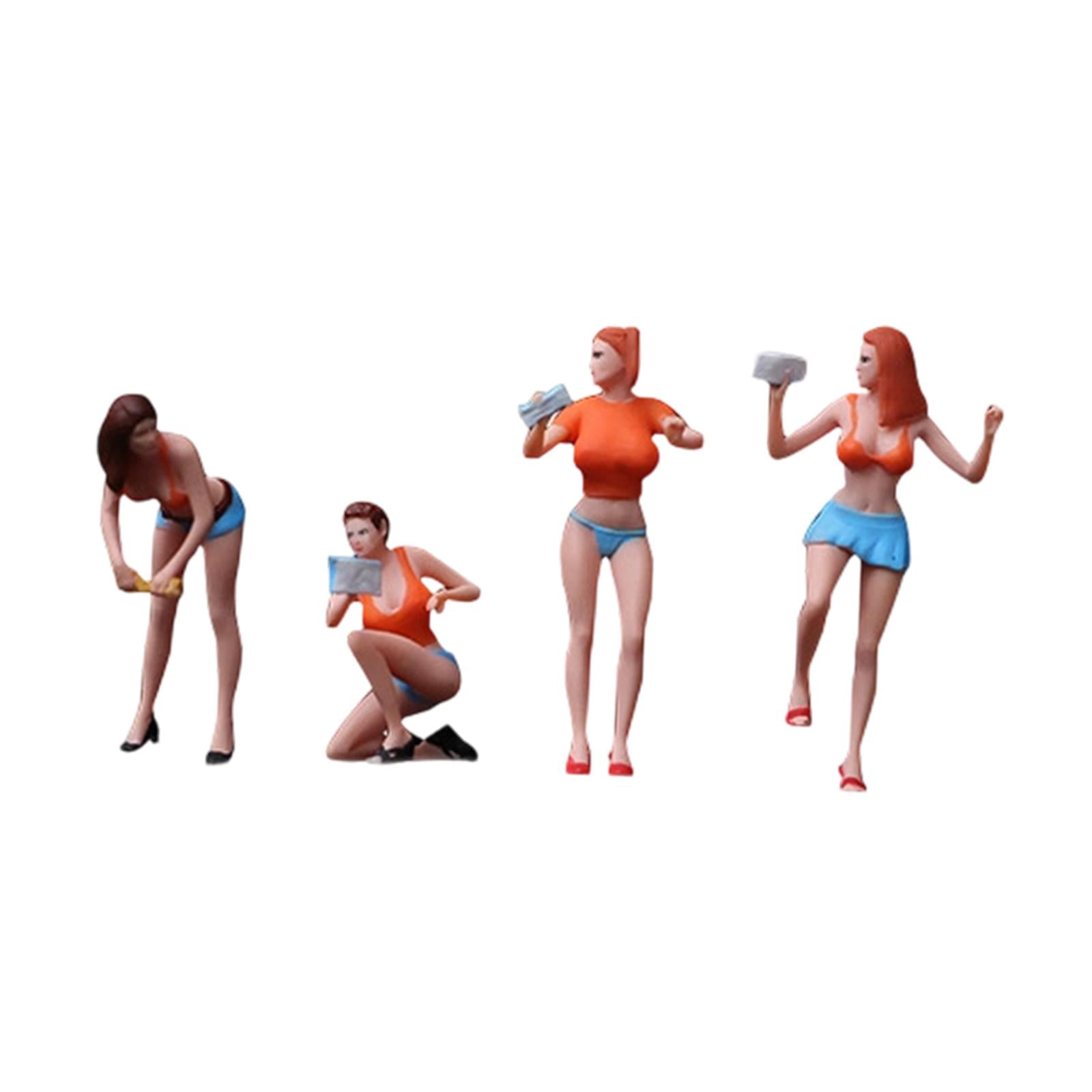 LeeQinersw 4Pcs 1/64 Scale Car Wash Girl Model Realistic Resin Girl Model for DIY Scene