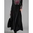thumbnail image 3 of Women’s Black Velvet Maxi Dress Stand Collar Long Sleeve Dress with Red Multicolored Floral Embroidery and Hidden Pockets, 3 of 3