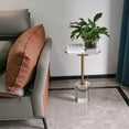 thumbnail image 6 of Clear Acrylic Side Table, Round Modern Drink Table, Small End Table, Brushed Brass Metal, Acrylic Furniture for Office, Living Room and Bedroom, 13.8 x 13.8 x 21.8 Inch, 6 of 13