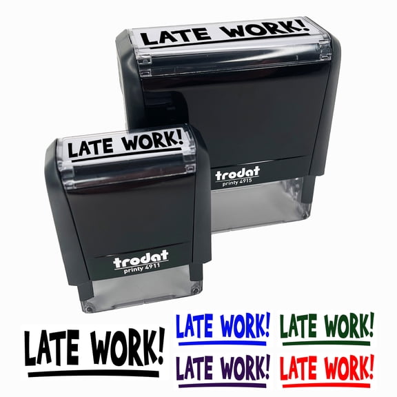Late Work School Teacher Self-Inking Rubber Stamp Ink Stamper for Business Office - Sky Blue Ink - Large 2-2/4 Inch
