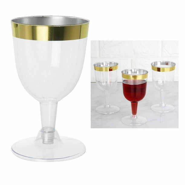 12 Disposable Plastic Champagne Flute Wine Glasses Wedding Clear Gold