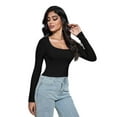 thumbnail image 2 of Women's Square Neck Long Sleeve Slim Fitted Casual Long Sleeve Shirts Basic Crop Top 2024 Trendy Clothes, 2 of 6
