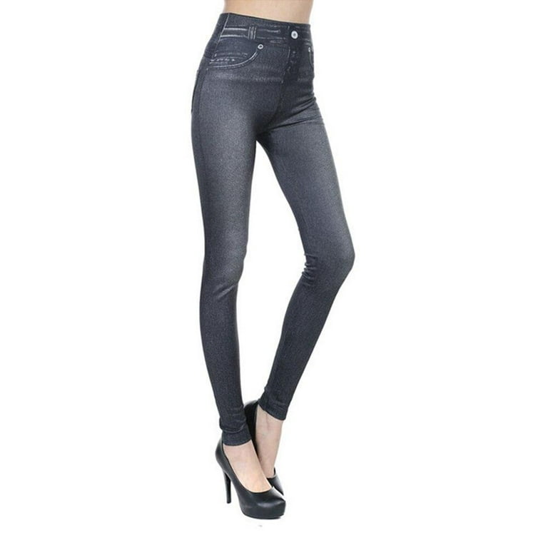 Clearance Women's Denim Print Fake Jeans Look Like Leggings Seamles  Stretchy High Waist Slim Skinny Jeggings with Pockets Full Length 