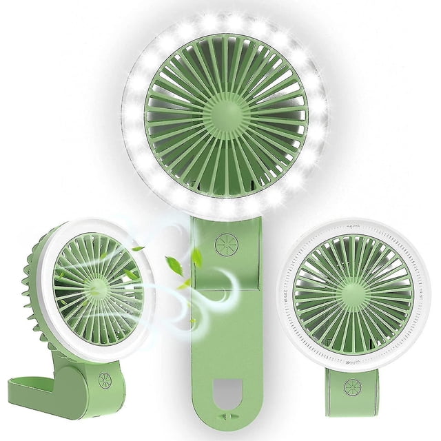 Mini ventilador de mano con luz LED, ventilador portátil recargable por USB ajustable
