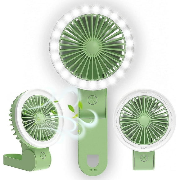 Mini ventilador de mano con luz LED, ventilador portátil recargable por USB ajustable