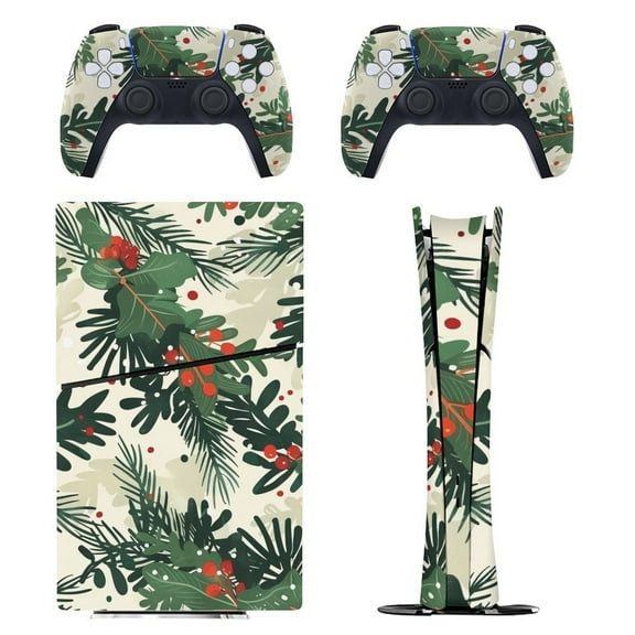 Skin Sticker for PS5 Slim Standard Disc Digital Edition Console and Controllers Decals for Playstation 5 (Christmas Plants,PS5 Slim)