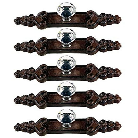 Urbalabs Cast Iron Crystal Glass Knobs Rustic Bronze Floral Cabinet Pulls 5 Piece Pack