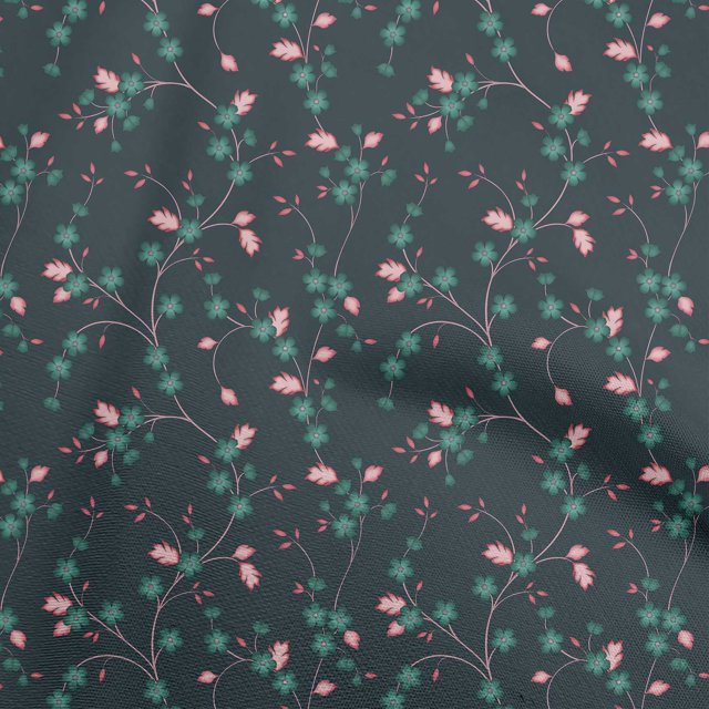 oneOone Tissu Polyester Spandex Bleu Sarcelle Foncé Floral Rétro Projets de Couture Tissu Imprimé au Mètre 56 Pouces de Large