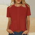 thumbnail image 2 of HomeDM Short Sleeve Shirts for Women Solid Color Crew Neck Casual Summer Loose Fit Tops, Wine, 2 of 7