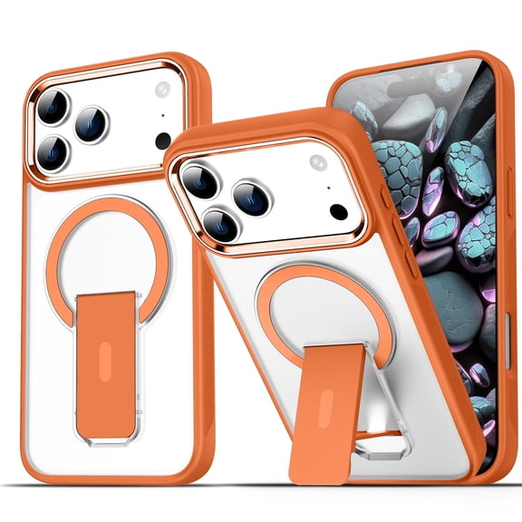 New Case for iPhone 17 Pro,Compatible with Mag-safe Military Grade Invisible Kickstand Shockproof Protection Translucent Matte Anti-Scratch Protective Case for iPhone 17 Pro,Orange