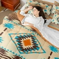 thumbnail image 4 of Manfei Retro Aztec Geometric 7-Piece Bedding Comforter Set,Vintage Boho Geometric King Bedding Sets,Orange Cyan Brown Bed Sheets For Men Women,Breathable Home Decor, 4 of 8