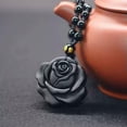 thumbnail image 4 of EOEMY Crystal Natural Black Obsidian Rose Necklace Flower Pendant Bead Chain For Women, 4 of 7