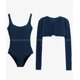 thumbnail image 3 of Traje de baño de dos piezas TED para mujer, corte ajustado, una pieza, ajustado, tirantes + mangas largas, cárdigan corto de un solo pecho, 3 of 5