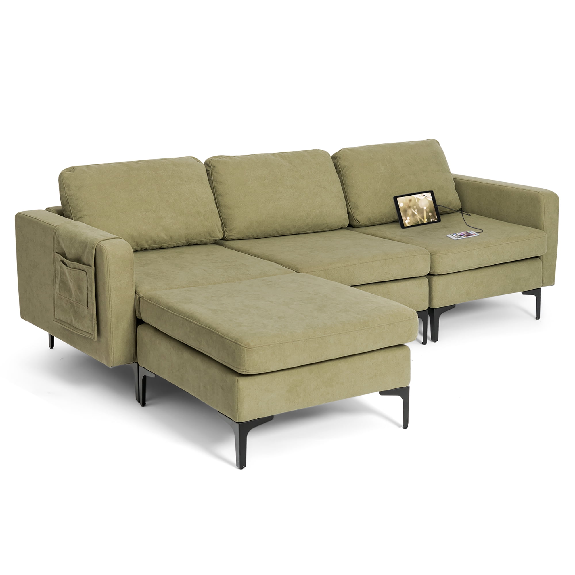 Costway Modular L-shaped 3 Seat Sectional Sofa w/ Reversible