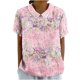 thumbnail image 1 of Blusas de Manga Corta para las Mujeres Cuello de Muñeca Lindo Lino Algodón, Impreso Suelto Camiseta para el Uso Casual, Diario Y de Verano, 1 of 8