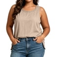 thumbnail image 6 of Pafei Tyugd Womens Linen Tank Tops Plus Size Dressy Lace Crew Neck Summer Tshirts Loose Fit Comfy Sleeveless Shirts for Daily Wear Beige XL, 6 of 8