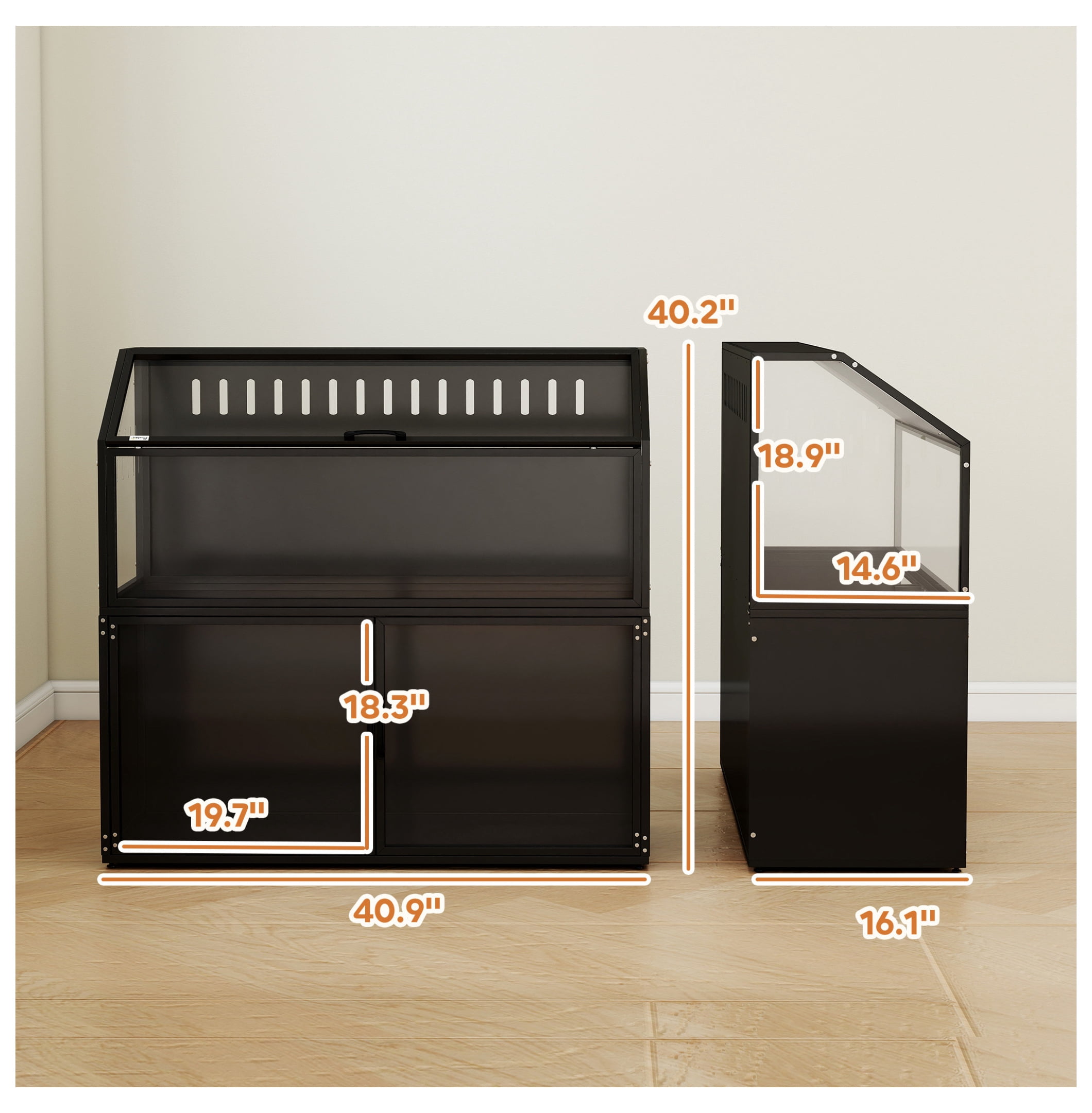 Hamster Cage with Storage, Small Animal Habitat - Guinea Pig, Gerbil, Mouse Cage with Acrylic Panels & Top Open, Black