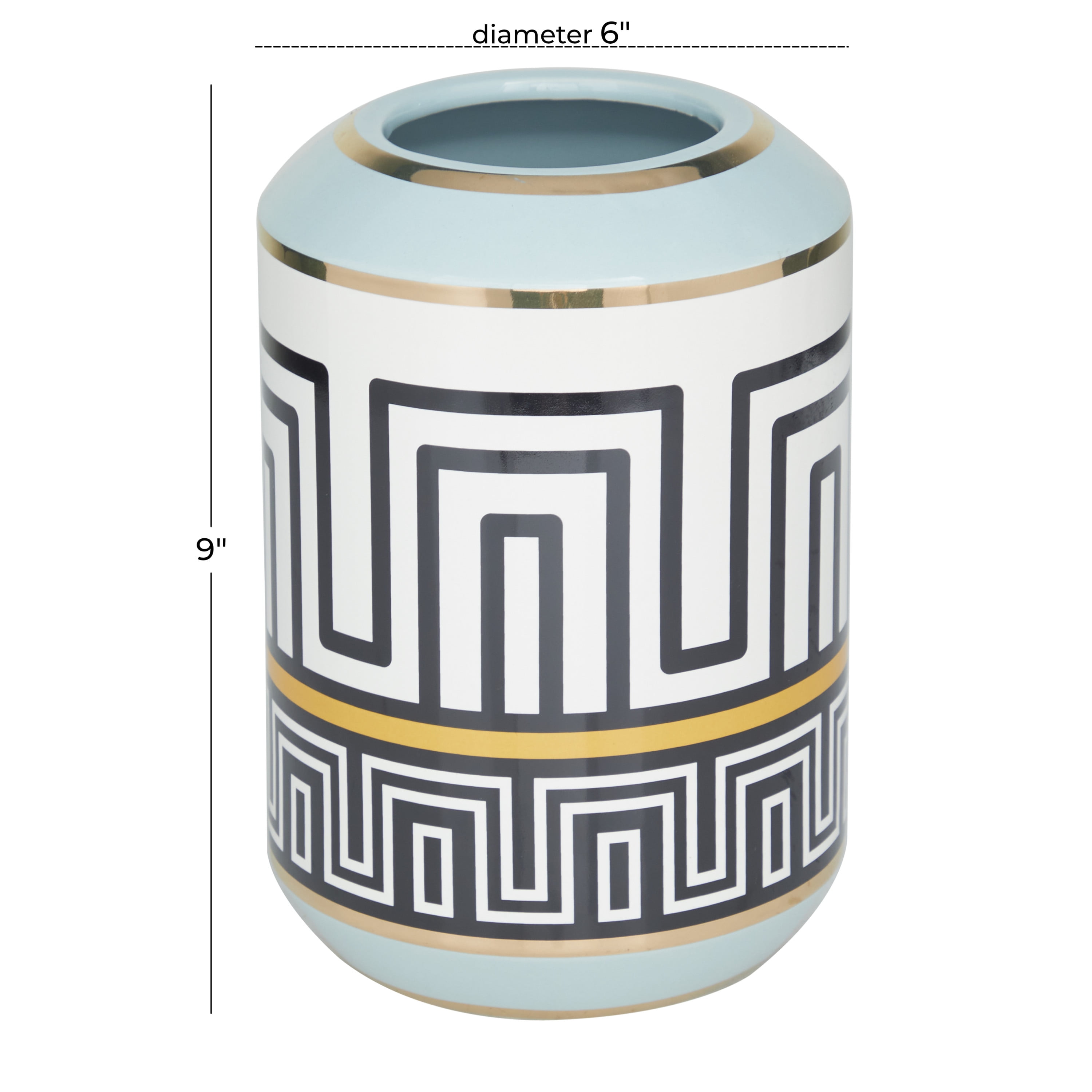 DecMode 9" Teal Ceramic Vase with Greek Knot Pattern
