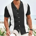 thumbnail image 3 of Men's Knit Shirts Short Sleeve Vintage Colorblock Cuba Beach Shirts Summer Casual Button Down Shirt, 3 of 7