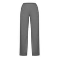 thumbnail image 4 of QUYUON Work Pants Women Fashion Summer Dressy Pants Wide Leg Cotton Linen Elastic Waist Solid Color Wide Leg Pants High Waisted Cargo Pants Women Track Pants Pant Style N-1265 Gray S, 4 of 5