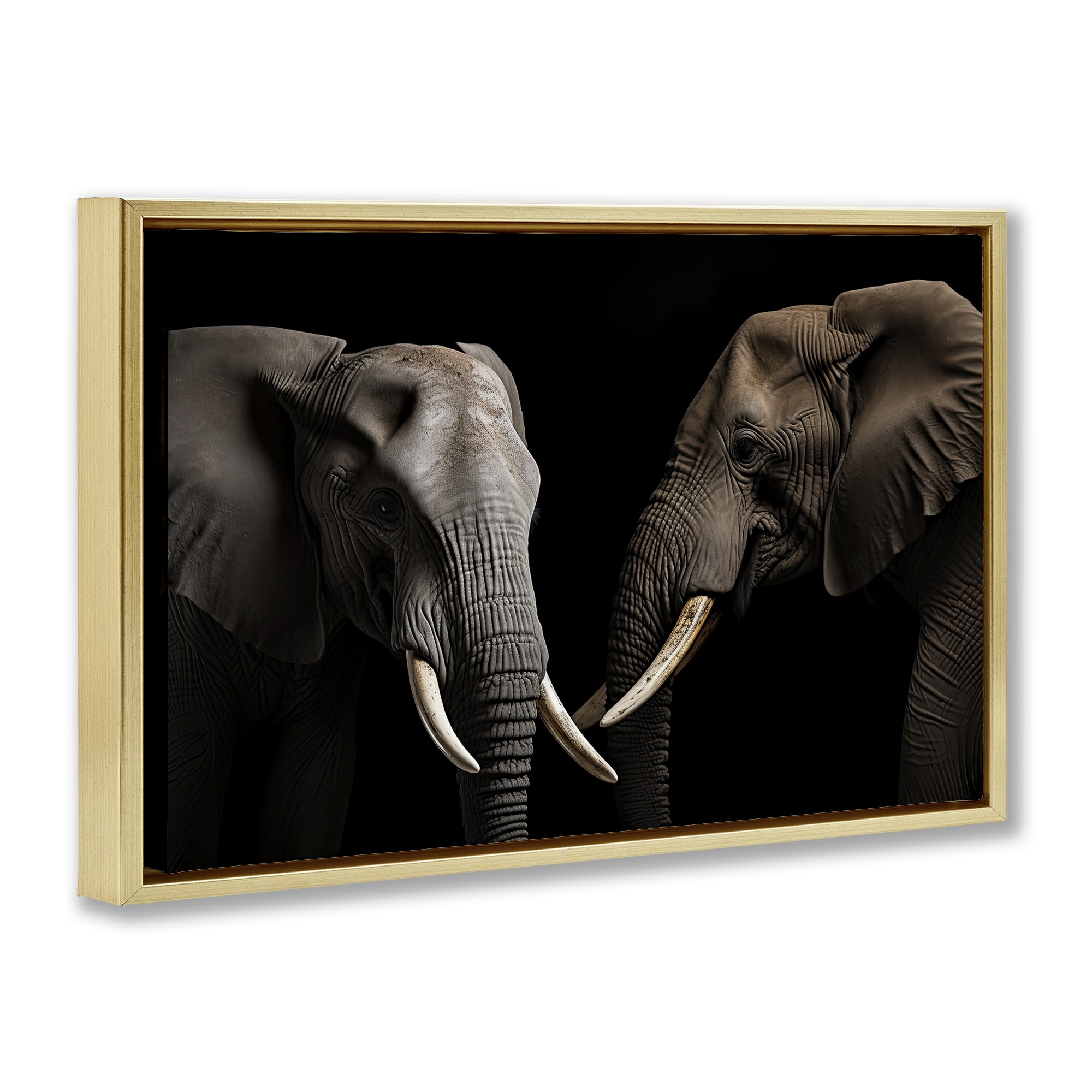 Pachyderm Elephant Pair Gold Framed Floater Canvas Wall Art, design by Decent Exposures