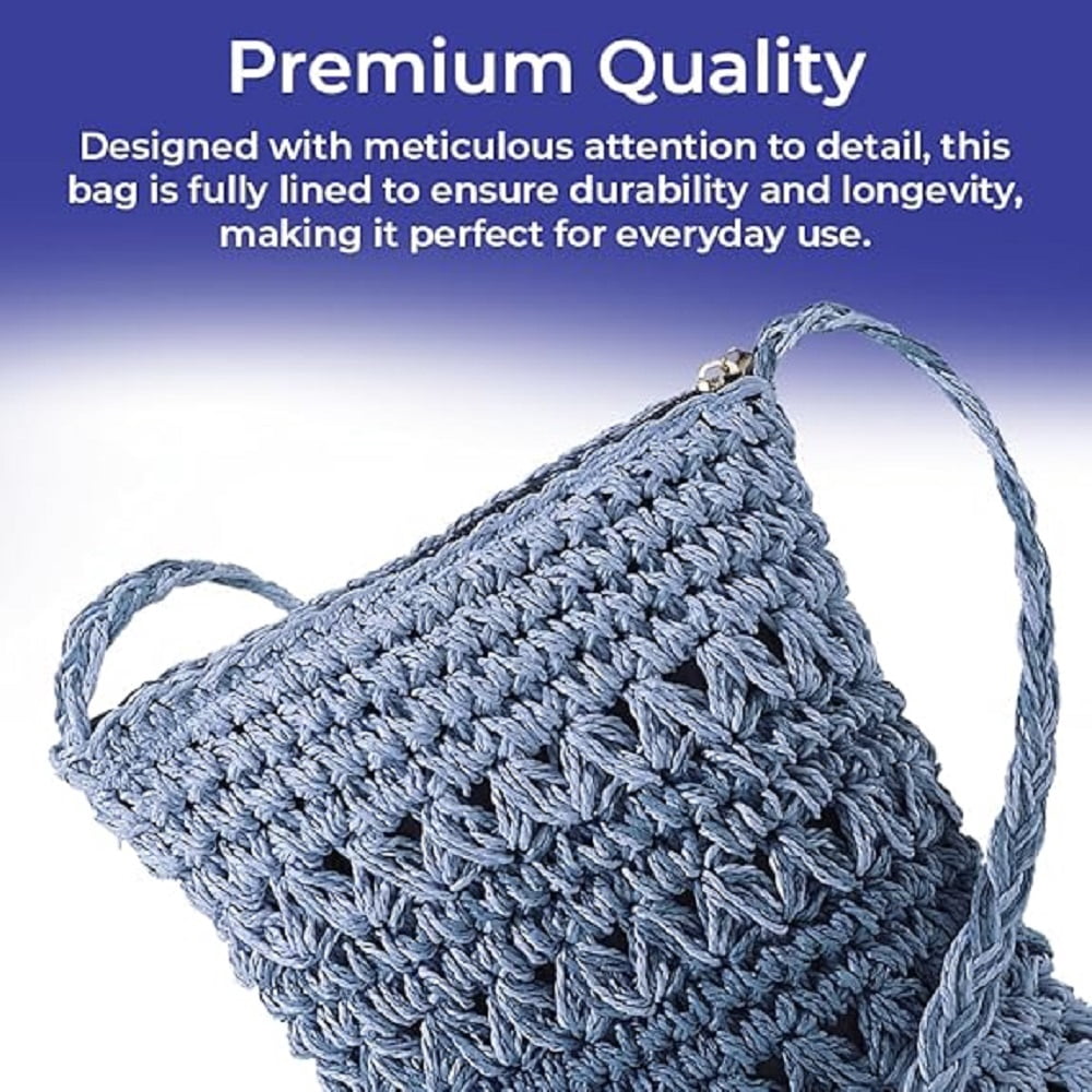 Sagefinds Blue Straw Handbag for Women, Woven Crossbody Purse for Summer Shoulder Bag - 8 ½” X 9 ½”