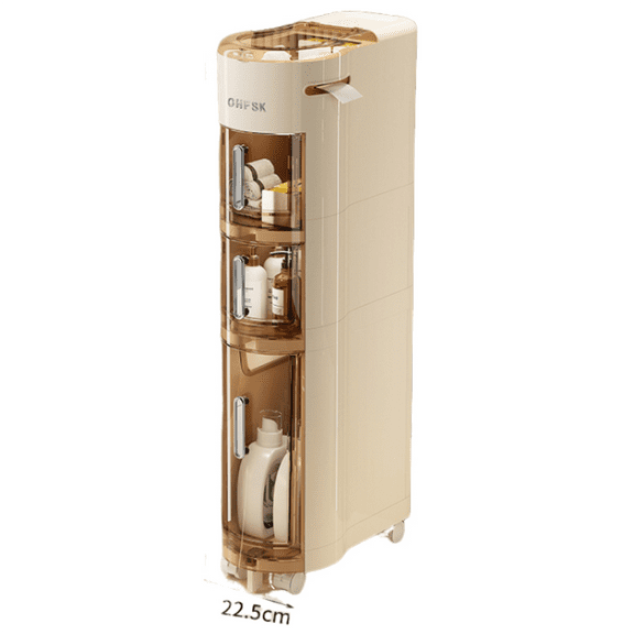 Bathroom Storage Cabinet with 4 Shelves, 3 Drawers, and Wheels（cream）