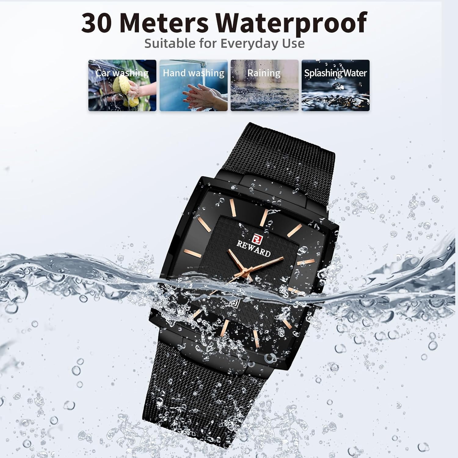 Watches Square Analog Quartz Stainless Steel Watches for Men Mesh Strap Waterproof Business Military Sport Wrist Watch with Date