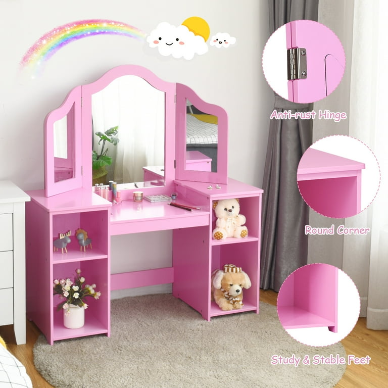 Kids Vanity Set with Tri-folding Mirror - Costway