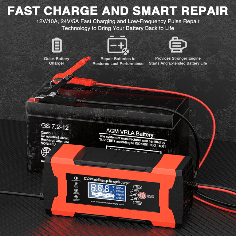  YONHAN Battery Charger 10-Amp 12V and 24V Fully-Automatic Smart  Car Battery Charger, Battery Maintainer Trickle Charger, and Battery  Desulfator with Temperature Compensation : Automotive