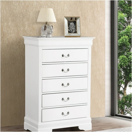 JERFIT White 5-Drawer Storage Chest Dresser with Dovetail Drawers Traditional Bedroom Chest of Drawers for Bedroom Living Room Entryway
