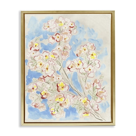 Stupell Industries Simple Branch Sketch Floral Painting Gold Floater Framed Canvas Art Print Wall Art 17 x 21