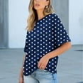 thumbnail image 2 of Bmawag Tops for Women Plus Size Short Sleeve Crew Neck Polka Dot Lightweight Tops Blouses Women's Spring Summer Casual Vacation Leisure Loungewear Navy XL, 2 of 8