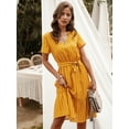 thumbnail image 2 of Women's Vertical Striped Short Sleeve Ruffle Flowy Swing Dress with Belt, 2 of 3
