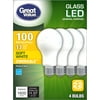 Great Value A19 Frosted General Purpose LED Light Bulb, 100W Replacement, Soft White, 4-Pack