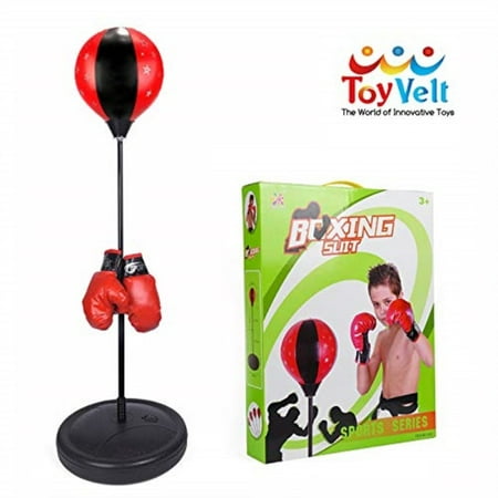 toyvelt punching bag for kids boxing set includes kids boxing gloves and punching bag, standing base with adjustable stand + hand pump - top gifting idea for boys and girls ages 3 - 14 years old
