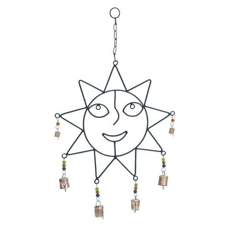 Metal Captivatingly Crafted Wind Chime With Sculpted Sun Face