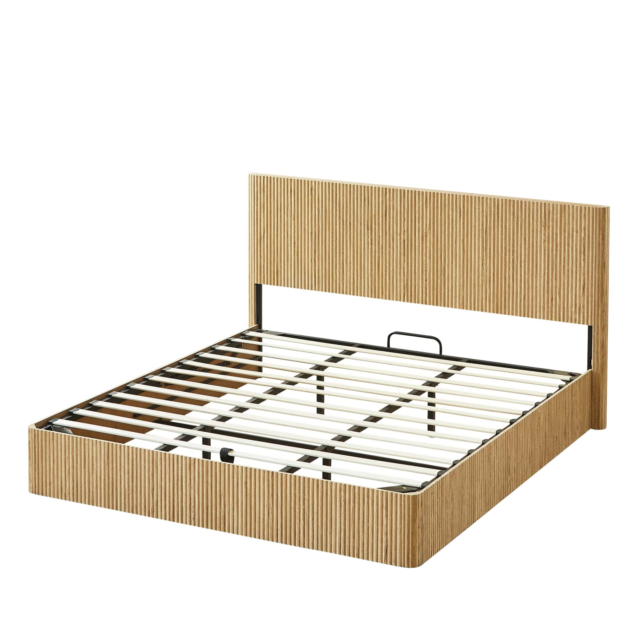 King Size Hydraulic Storage Bed Frame with Easy Lift, No Box Spring Needed, Platform Bed for Master Bedroom, Oak