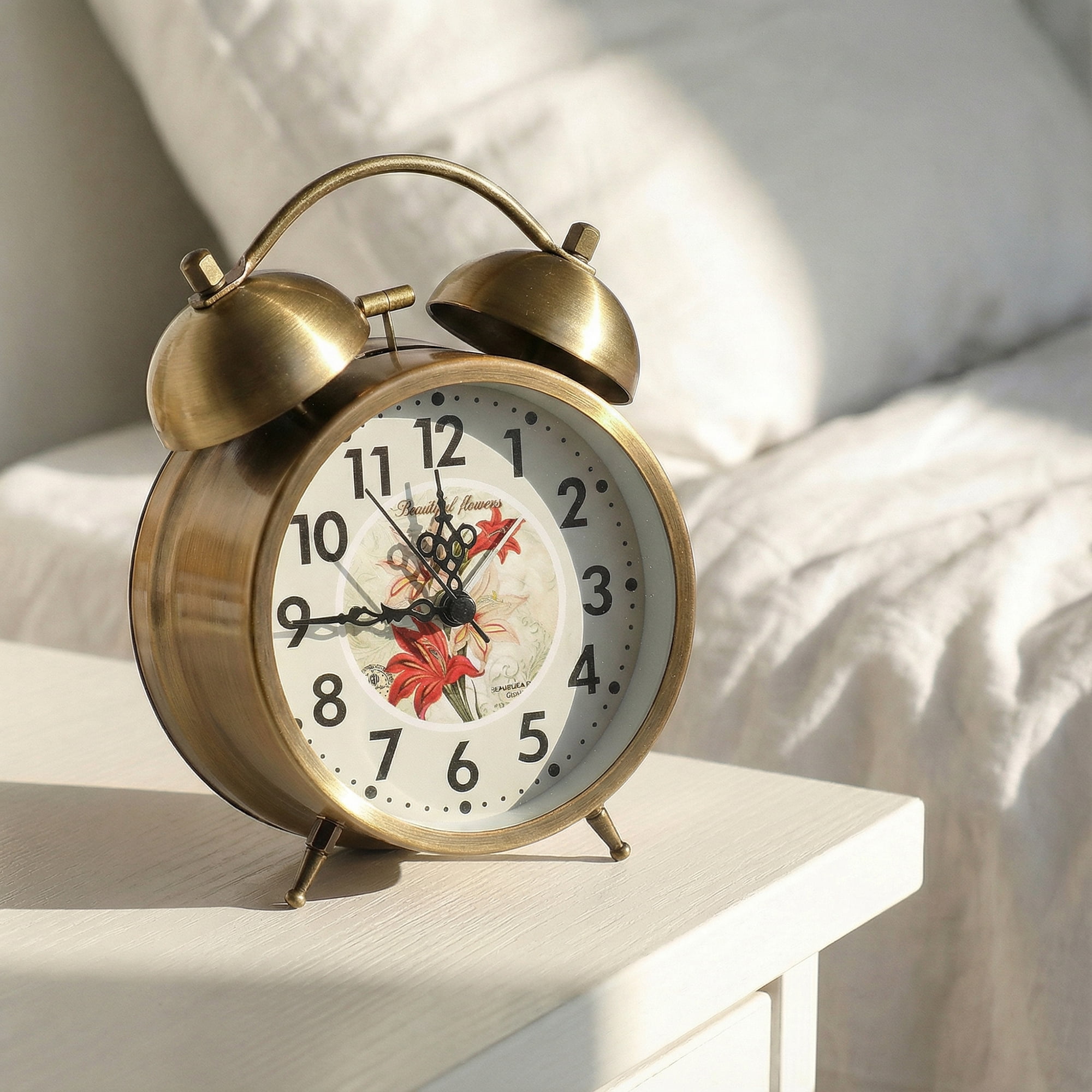 Unique Bargains Vintage Mechanical Alarm Clock Floral Pattern 4.6"L x 2.2"W x 6.1"H