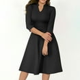 thumbnail image 7 of Efsteb Dresses for Women 2025 Elegant 3/4 Sleeve Notch V Neck Pleated A-Line Fit Flare Dress with Pockets for Work (Black,L), 7 of 7