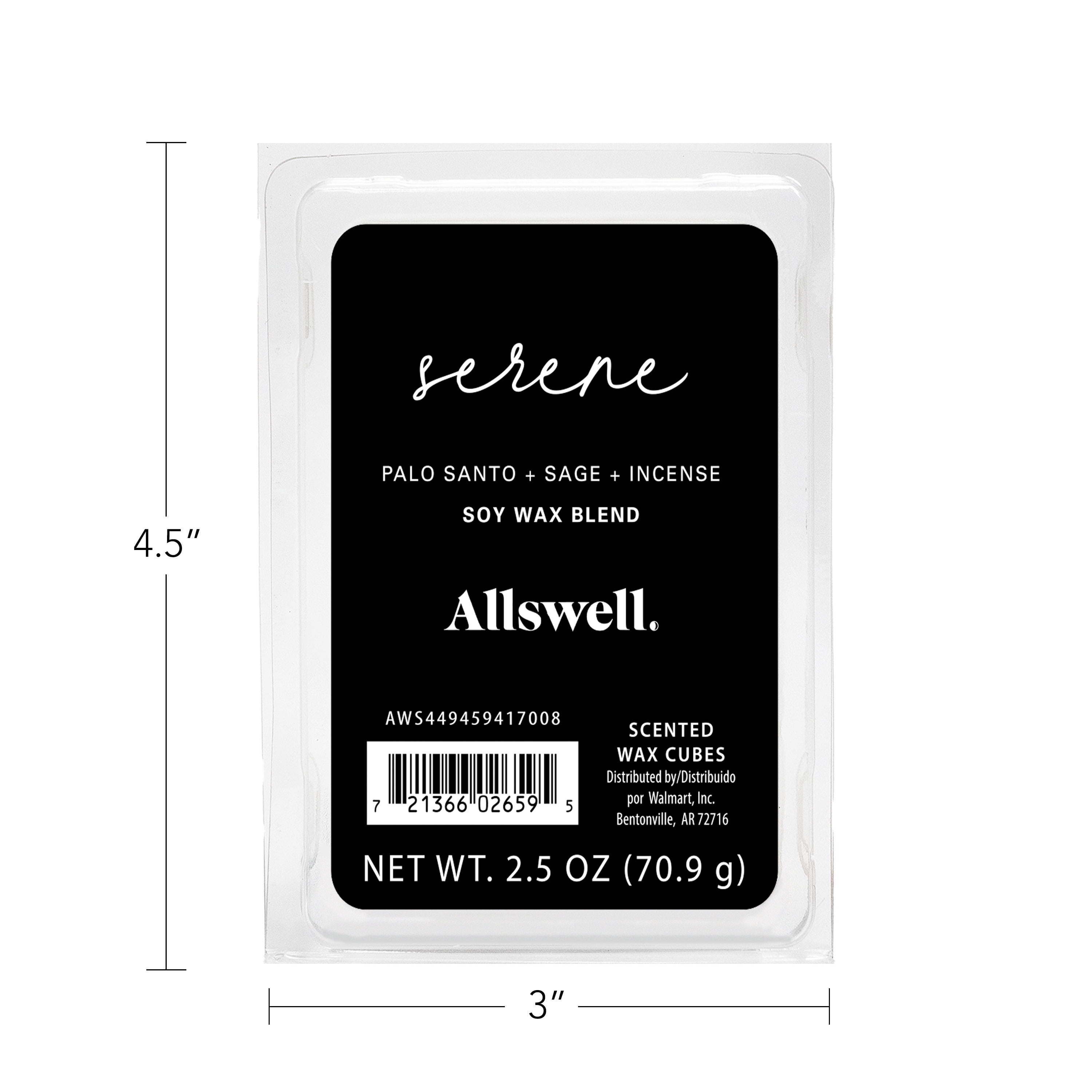 (3 pack) Allswell 6 Cube Wax Melts, Serene (Palo Santo + Sage + Incense), 2.5 oz