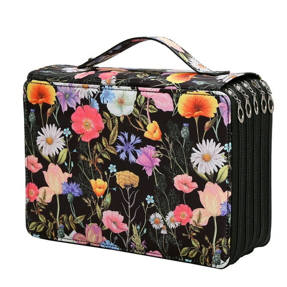 Black Colored Pencil Case with Zipper, 252 Slots Large Capacity Pencil Bag Oxford Cloth Pencil Holder Organizer for Teen Adult Artist