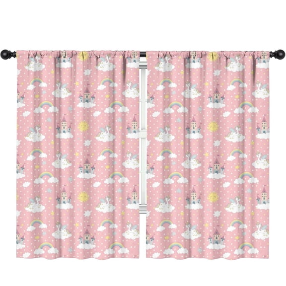 Blackout Kids Curtains,Unicorn and Castle Pink Pattern Children's Insulated Curtains Set Of 2,Bedroom Essentials,Toddler Room Decor 52"x84"